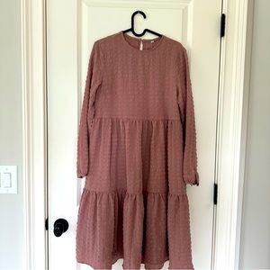 Swiss Dot Dusty Rose Long Sleeve Dress